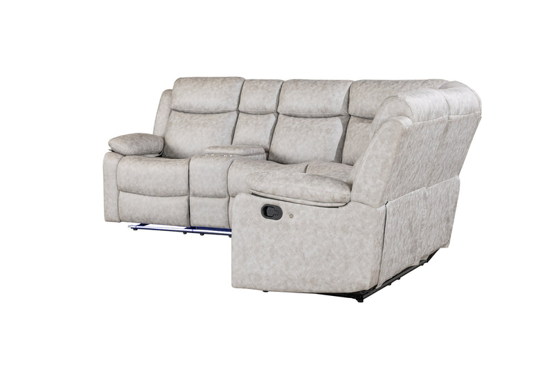 Global Furniture U6026 Light Grey Sectional with LED and 2 Recliners