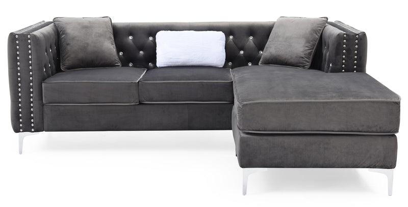 Glory Furniture Paige Gray Velvet Sofa Chaise