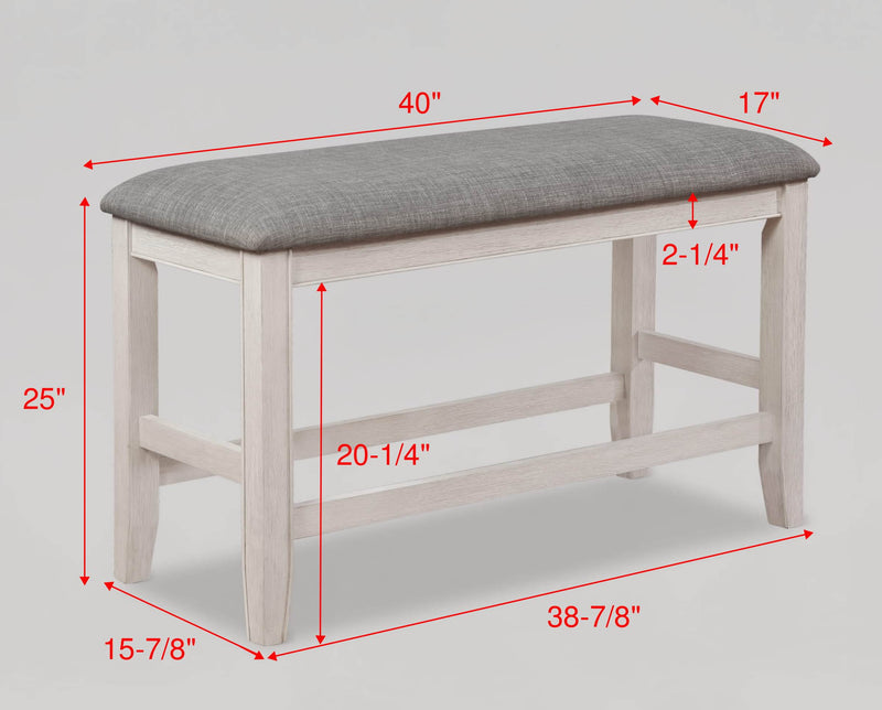 Crown Mark Fulton White Grey Counter Height Bench