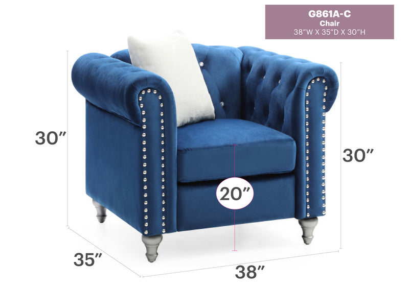Glory Furniture Raisa Navy Blue Velvet Chair