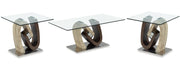 Global Furniture T4126 Dark Brown Oak Silver 3pc Coffee Table Set