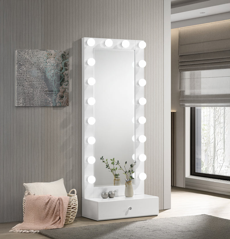 Crown Mark Luxo White Tall Lighted Drawer Box Mirror