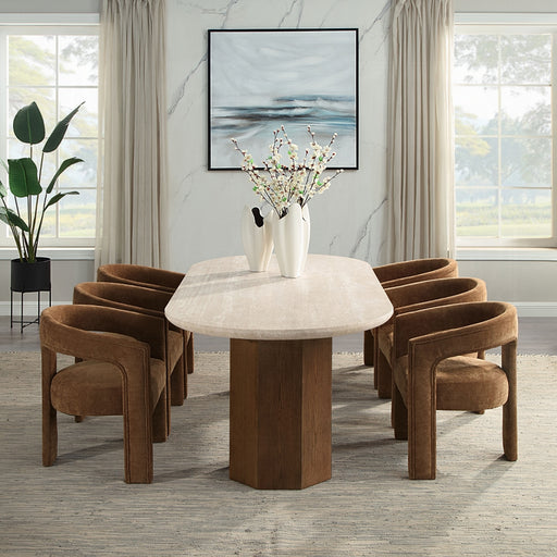 Acme Furniture Leonardo Travertine Dark Oak Brown 7pc Dining Room Set