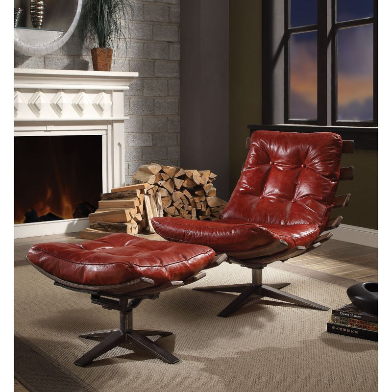 Acme Furniture Gandy Retro Brown Chair and Ottoman Set