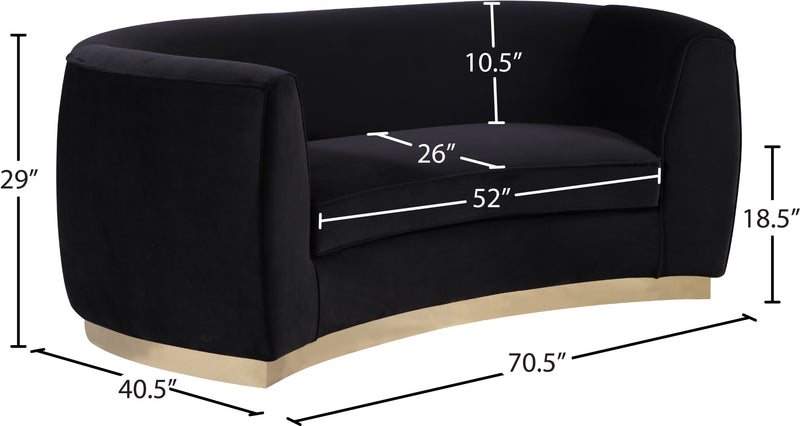 Meridian Furniture Julian Navy Velvet Gold Loveseat