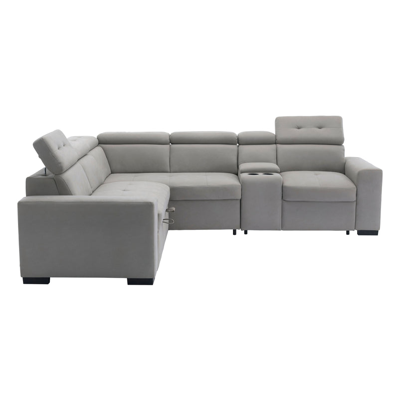 Home Elegance Farrah Gray 3pc Sectional with Pull Out Bed and Console