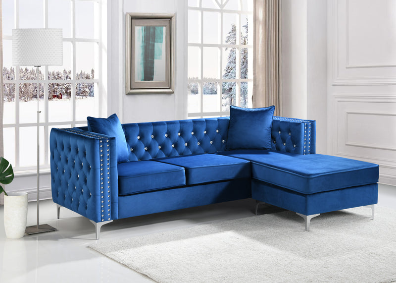 Glory Furniture Paige Blue Velvet Sofa Chaise