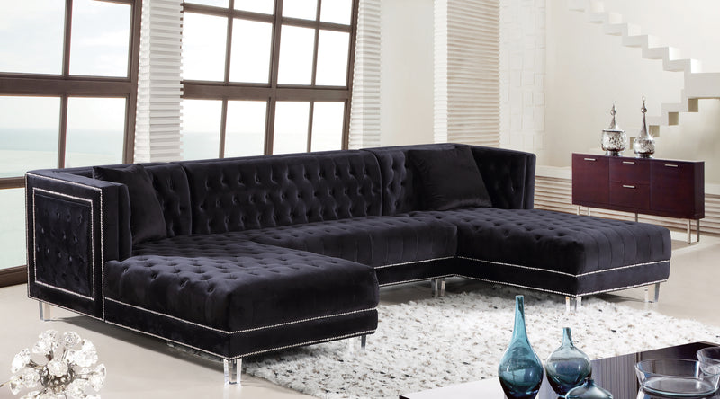 Meridian Furniture Moda Black Velvet 3pc Sectional