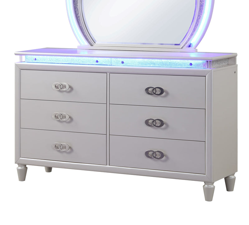 Galaxy Home Perla Milky White Wood Dresser and Mirror