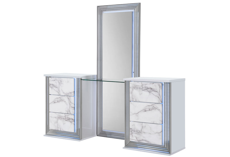 Global Furniture Ylime Light Grey White Vanity Set with LED