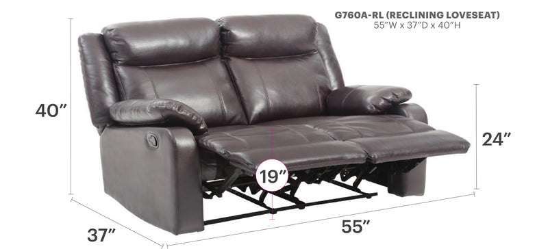 Glory Furniture Ward Dark Brown Faux Leather Double Reclining Love Seat