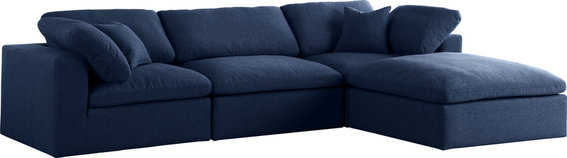 Meridian Furniture Serene Navy Fabric Modular 4pc Sectional with Ottoman