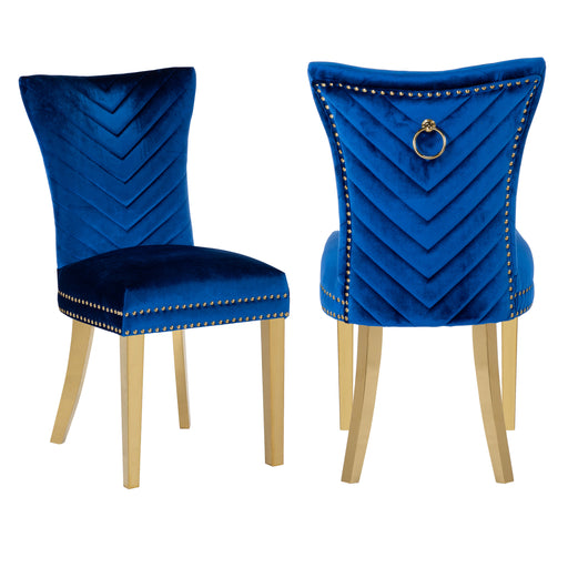 2 Galaxy Home Eva Blue Gold Leg Dining Chairs