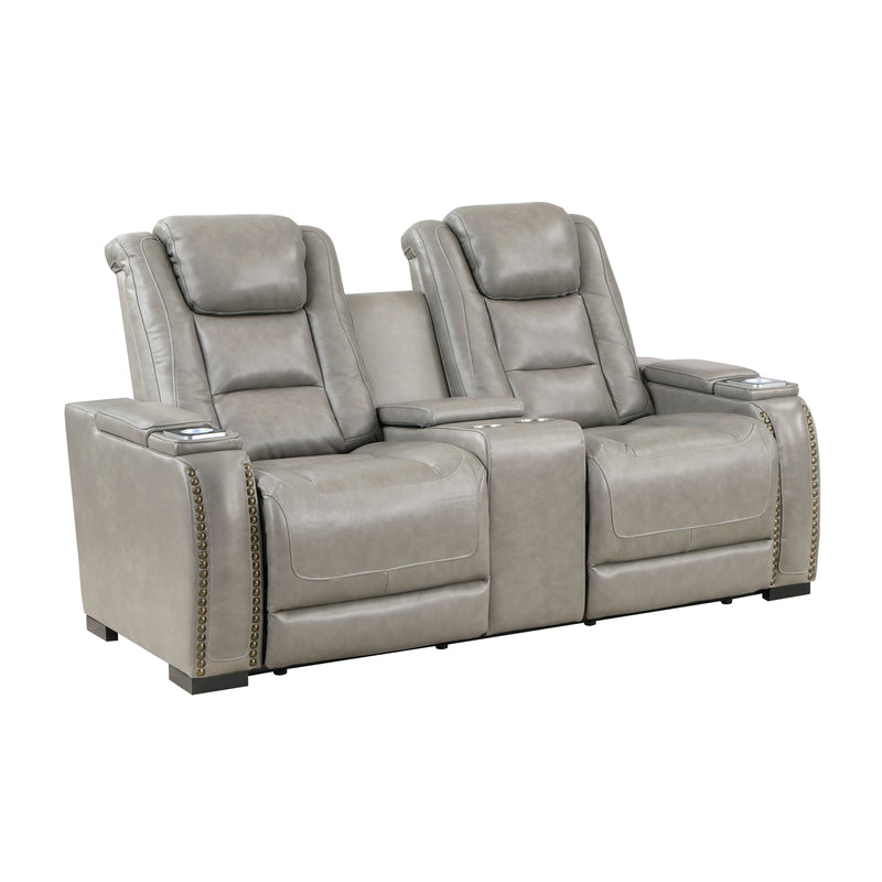 New Classic Furniture Breckenridge Light Gray Console Loveseat with Power Footrest and Headrest