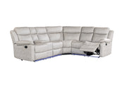 Global Furniture U6026 Light Grey Sectional with LED and 2 Recliners