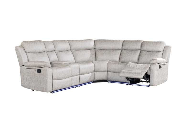 Global Furniture U6026 Light Grey Sectional with LED and 2 Recliners