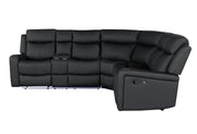 Global Furniture U6024 Black PU Sectional with LED and 2 Recliners