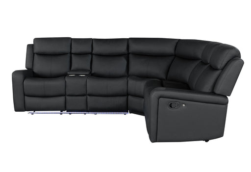 Global Furniture U6024 Black PU Sectional with LED and 2 Recliners