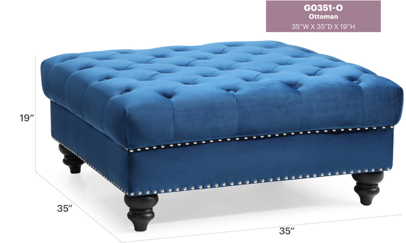 Glory Furniture Nola Navy Blue Velvet Ottoman