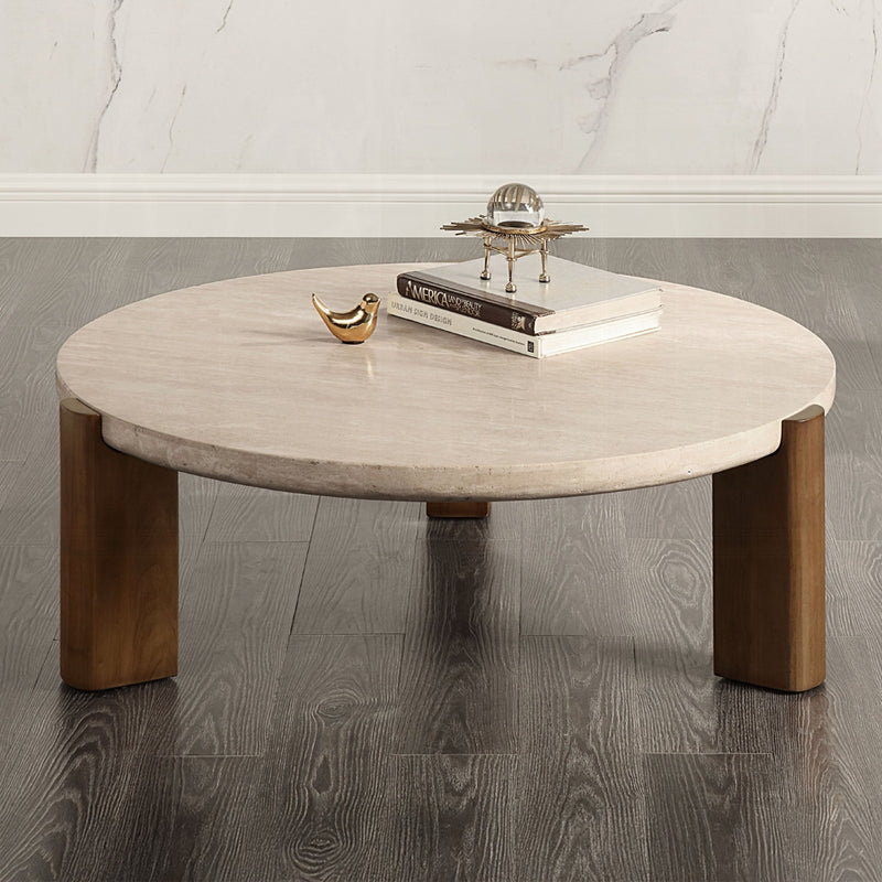 Acme Furniture Leonardo Travertine Dark Oak Coffee Table