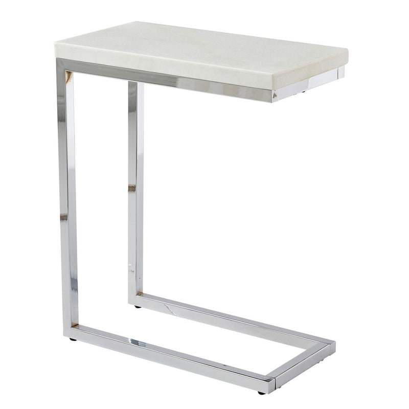 Steve Silver Echo Chrome White Marble Top Chairside Table