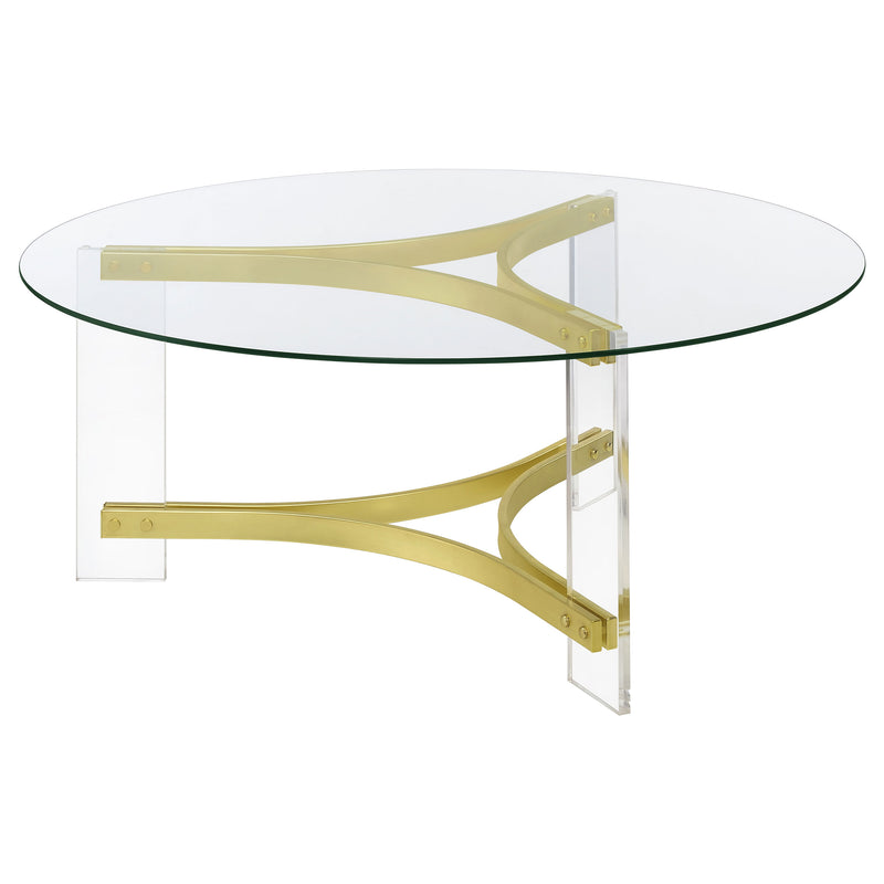 Coaster Furniture Janessa Clear Matte Brass 3pc Coffee Table Set