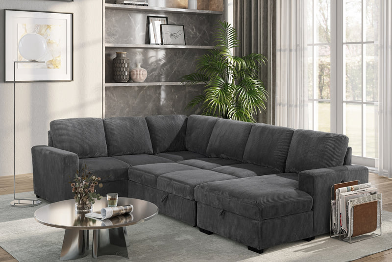 Global Furniture U2660 Grey Sectional with Pull Out
