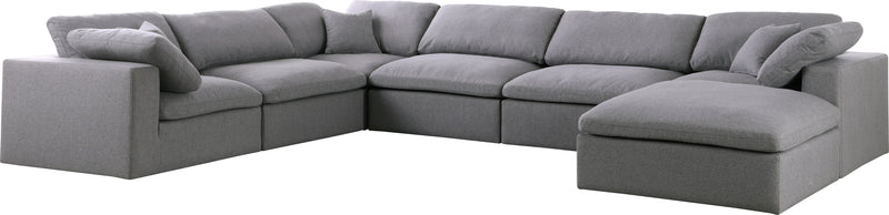Meridian Furniture Serene Grey Fabric Modular 7pc Sectional with Ottoman
