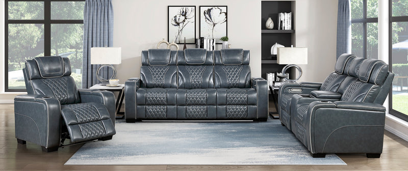 Home Elegance Apex Blue 3pc Living Room Set