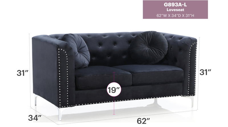 Glory Furniture Pompano Dark Gray Velvet Loveseat