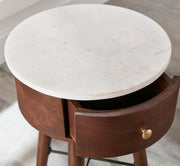 Steve Silver Bangalore Brown Cherry White Marble Top Round End Table