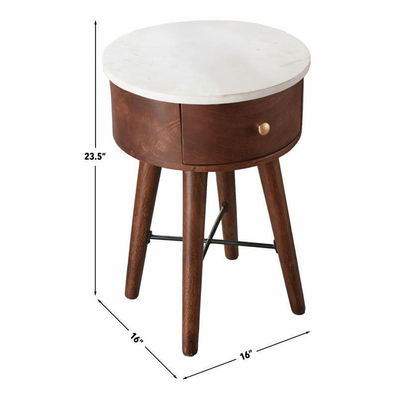 Steve Silver Bangalore Brown Cherry White Marble Top Round End Table