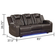 Galaxy Home Benz Brown LED Power Reclining Sofa