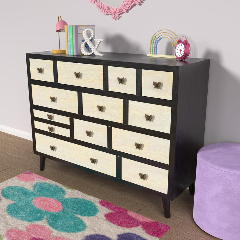 Steve Silver Papillon Ivory Ebony 13 Drawers Sideboard
