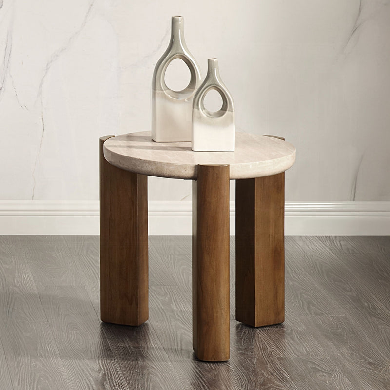 Acme Furniture Leonardo Travertine Dark Oak End Table