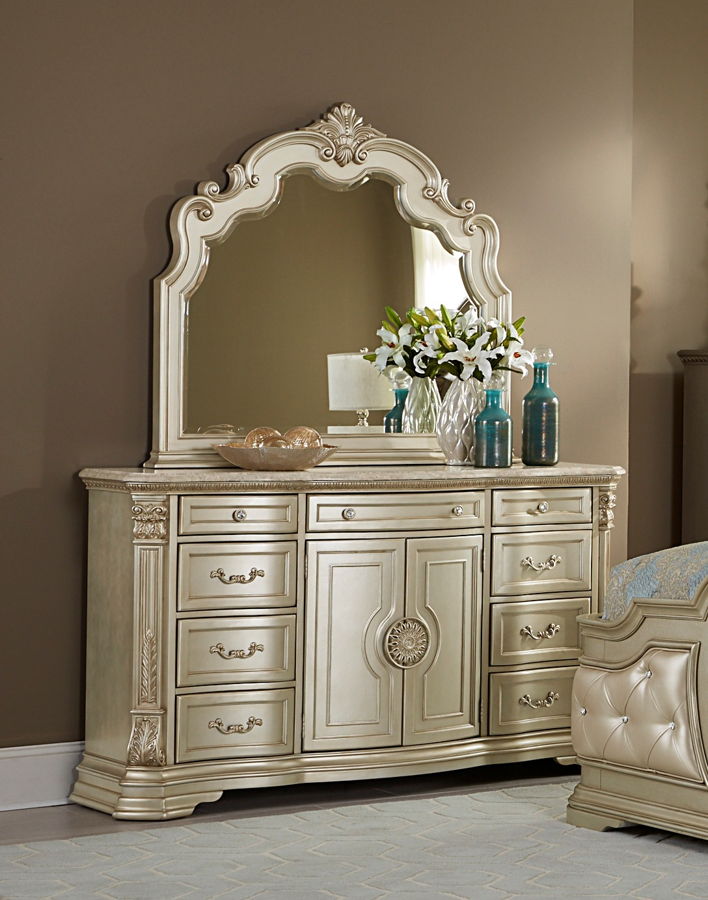 Home Elegance Antoinetta Champagne Dresser and Mirror