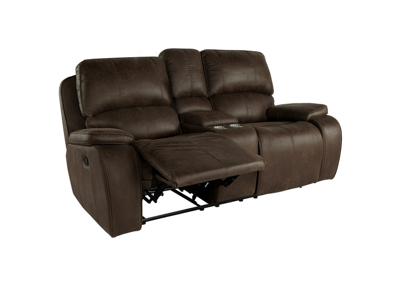 New Classic Furniture Brooking Brown Console Loveseat with Dual Recliners