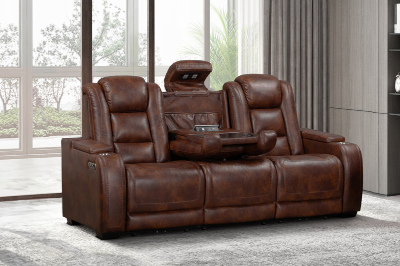 New Classic Furniture Chester Brown Reclining Sofa with Power Headrest Footrest