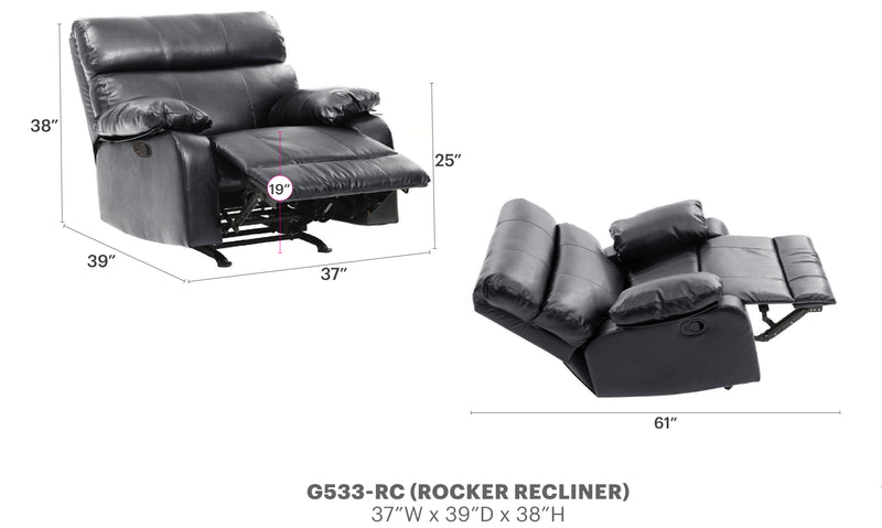 Glory Furniture Manny Black Faux Leather Rocker Recliner
