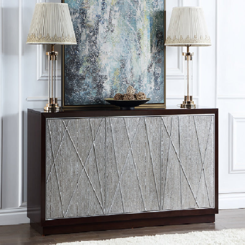 Acme Furniture Geranio Metallic Silver and Walnut Console Cabinet