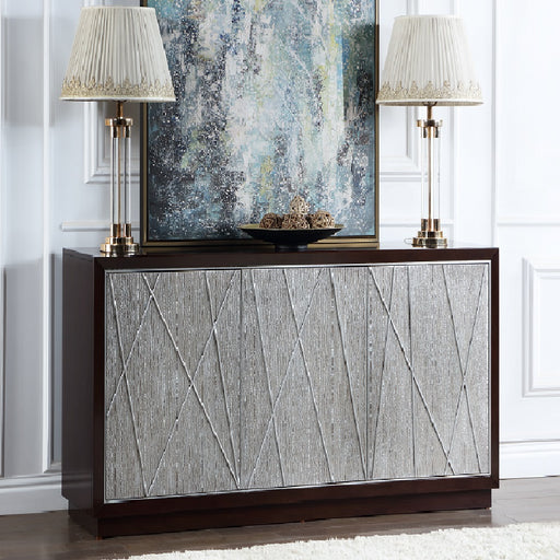 Acme Furniture Geranio Metallic Silver and Walnut Console Cabinet