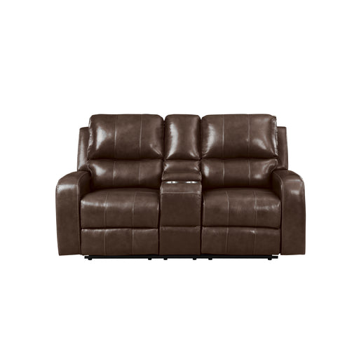 New Classic Furniture Linton Brown Console Loveseat With Dual Recliners