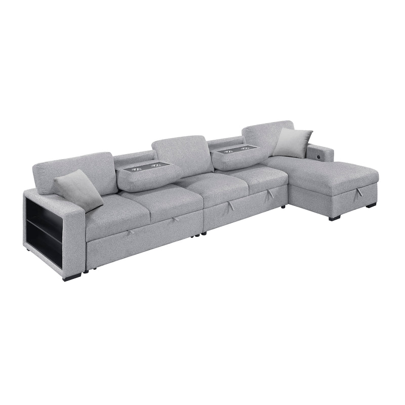 Home Elegance Pompano Beige Sectional with Right Chaise and Pull Out Bed