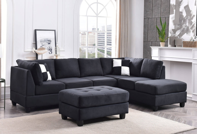 Glory Furniture Malone Black Sectional with Ottoman