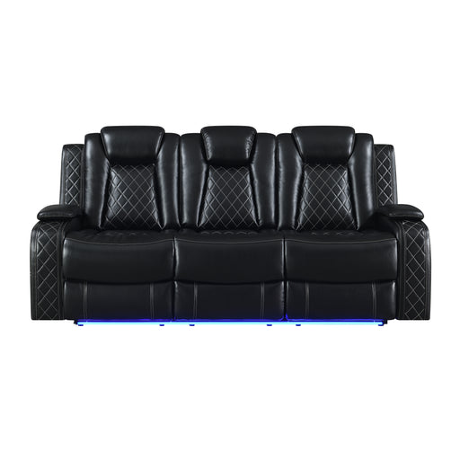 New Classic Furniture Orion II Black Reclining Sofa with Power Footrests and Headrests