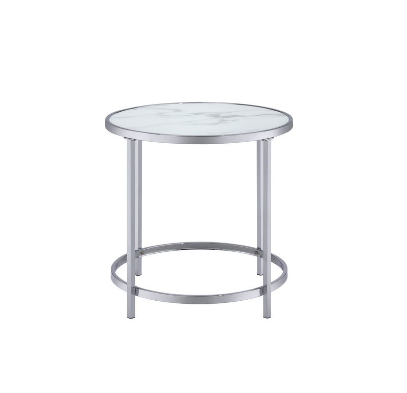 Steve Silver Rayne White Faux Marble Top Round End