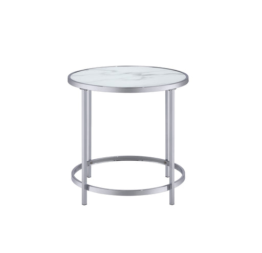 Steve Silver Rayne White Faux Marble Top Round End