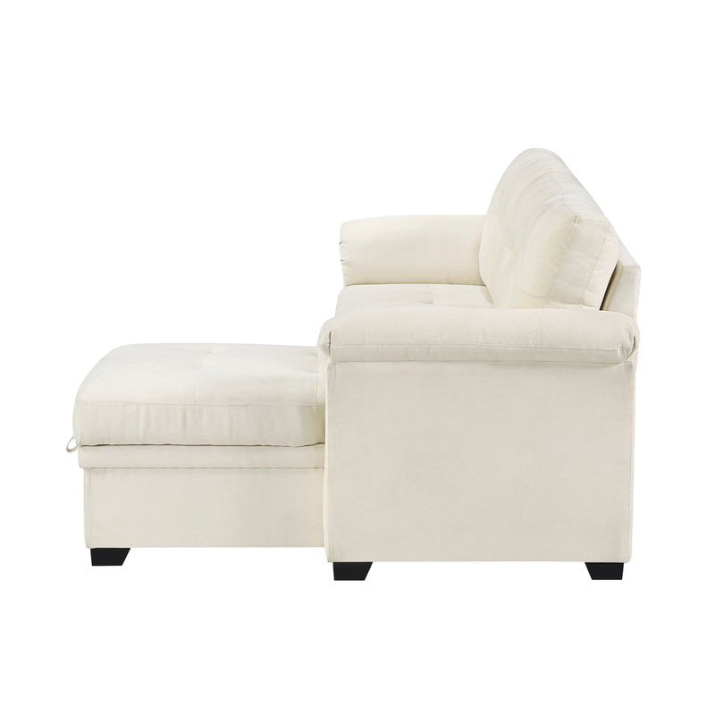 Home Elegance Elara Beige 2pc Reversible Sectional with Hidden Storage and Pull Out Bed