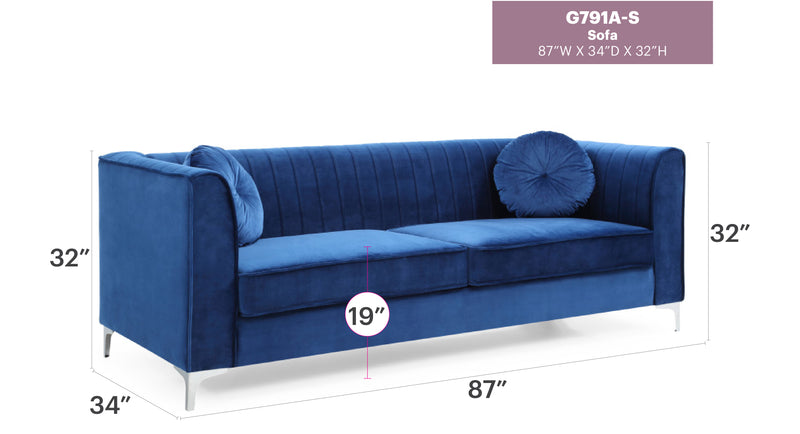 Glory Furniture Delray Gray Velvet Microsuede Sofa