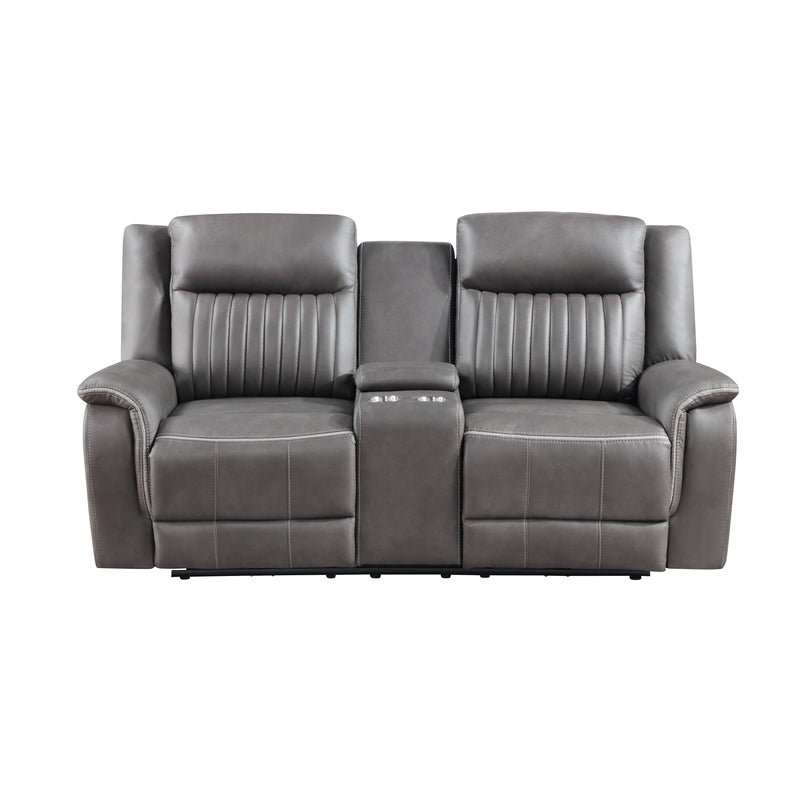 New Classic Furniture Enzo Gray Console Loveseat with Dual Recliners